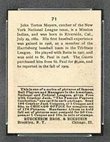 1915 E145-2 Cracker Jack #71 John Meyers New York (National) - Back
