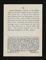 1915 E145-2 Cracker Jack #72 Joseph Boehling Washington (American) - Back