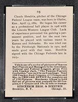 1915 E145-2 Cracker Jack #76 Claude Hendrix Chicago (Federal) - Back