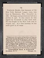 1915 E145-2 Cracker Jack #78 Fred Merkle New York (National) - Back