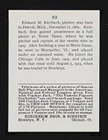 1915 E145-2 Cracker Jack #80 Ed Reulbach Brooklyn (National) - Back