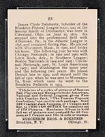 1915 E145-2 Cracker Jack #81 Jim Delehanty (Delahanty) Brooklyn (Federal) - Back