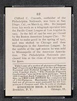 1915 E145-2 Cracker Jack #82 Clifford Cravath Philadelphia (National) - Back