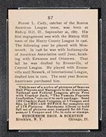1915 E145-2 Cracker Jack #87 Hick Cady Boston (American) - Back