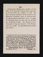 1915 E145-2 Cracker Jack #88 Christy Mathewson New York (National) - Back