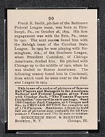 1915 E145-2 Cracker Jack #90 Frank Smith Baltimore (Federal) - Back