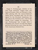 1915 E145-2 Cracker Jack #91 Roger Peckinpaugh New York (American) - Back
