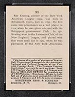 1915 E145-2 Cracker Jack #95 Ray Keating New York (American) - Back