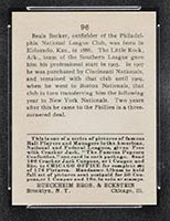 1915 E145-2 Cracker Jack #96 Beals Becker Philadelphia (National) - Back