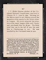 1915 E145-2 Cracker Jack #97 Rube Benton Cincinnati (National) - Back
