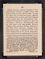 1915 E145-2 Cracker Jack #98 Frank LaPorte Indianapolis (Federal) - Back