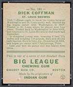 1933 Goudey #101 Richard Coffman St. Louis Browns - Back