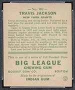 1933 Goudey #102 Travis C. Jackson New York Giants - Back