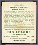 1933 Goudey #105 Bernie Friberg Boston Red Sox - Back