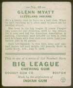 1933 Goudey #10 Glenn Myatt Cleveland Indians - Back