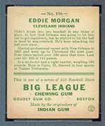 1933 Goudey #116 Eddie Morgan Cleveland Indians - Back