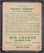 1933 Goudey #119 Rogers Hornsby St. Louis Cardinals - Back