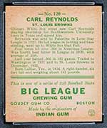 1933 Goudey #120 Carl Reynolds St. Louis Browns - Back