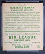 1933 Goudey #121 Walter Stewart Washington Senators - Back