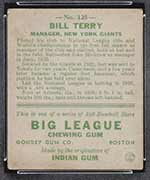 1933 Goudey #125 Bill Terry New York Giants - Back