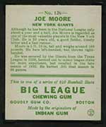 1933 Goudey #126 Joe Moore New York Giants - Back
