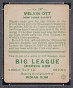 1933 Goudey #127 Melvin Ott New York Giants - Back