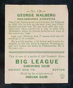 1933 Goudey #128 George Walberg (proof) Philadelphia Athletics - Back