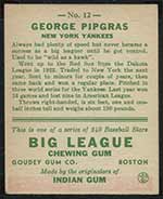 1933 Goudey #12 George Pipgras New York Yankees - Back