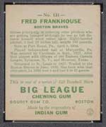 1933 Goudey #131 Fred Frankhouse Boston Braves - Back