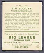 1933 Goudey #132 Jim Elliott Philadelphia Phillies - Back