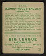1933 Goudey #135 Elwood (Woody) English Chicago Cubs - Back