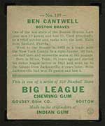 1933 Goudey #139 Ben Cantwell Boston Braves - Back
