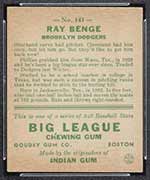 1933 Goudey #141 Ray Benge Brooklyn Dodgers - Back