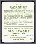 1933 Goudey #143 Glenn Wright Brooklyn Dodgers - Back