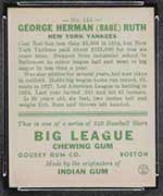 1933 Goudey #144 George Herman (Babe) Ruth New York Yankees - Back