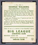 1933 Goudey #145 George Walberg Philadelphia Athletics - Back