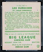 1933 Goudey #147 Leo Durocher St. Louis Cardinals - Back
