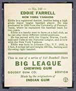 1933 Goudey #148 Eddie Farrell New York Yankees - Back