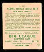 1933 Goudey #149 George Herman (Babe) Ruth New York Yankees - Back