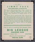 1933 Goudey #154 Jimmy Foxx Philadelphia Athletics - Back