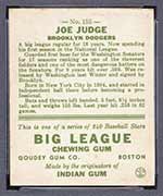 1933 Goudey #155 Joe Judge Brooklyn Dodgers - Back