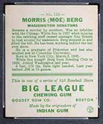 1933 Goudey #158 Morris (Moe) Berg Washington Senators - Back