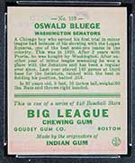 1933 Goudey #159 Oswald Bluege Washington Senators - Back