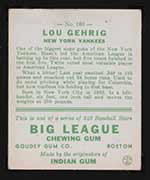 1933 Goudey #160 Lou Gehrig New York Yankees - Back