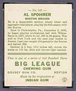 1933 Goudey #161 Al Spohrer Boston Braves - Back