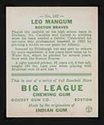 1933 Goudey #162 Leo Mangum Boston Braves - Back