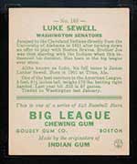 1933 Goudey #163 Luke Sewell Washington Senators - Back