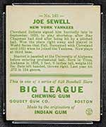 1933 Goudey #165 Joe Sewell New York Yankees - Back