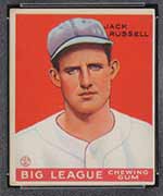 1933 Goudey #167 Jack Russell Washington Senators - Front