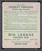 1933 Goudey #171 Charley Jamieson Cleveland Indians - Back